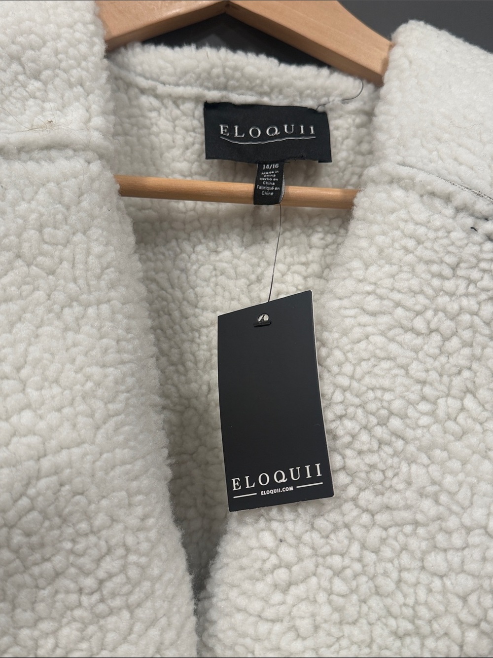 Eloquii Cream and Black Teddy Sherpa Detachable Coat